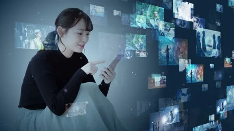 Visual contents concept. Social networking service. Streaming video. Stock-Footage 130384841