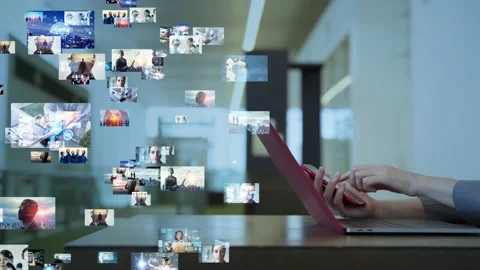 Visual contents concept. Social networking service. Streaming video. Stock Footage 138542754