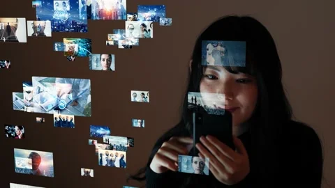 Visual contents concept. Social networking service. Streaming video. communicati Stock Footage 139602535