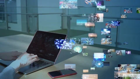 Visual contents concept. Social networking service. Streaming video. communicati Stock Footage 143460478