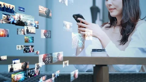 Visual contents concept. Social networking service. Streaming video. communicati Stock Footage 143823244