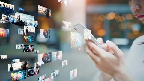 Visual contents concept. Social networking service. Streaming video. communicati Stock Footage 161939428
