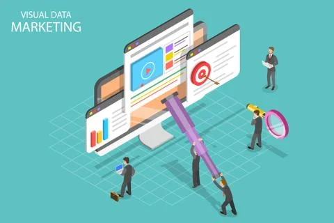 Visual data marketing isometric flat vector concept. Stock Illustration