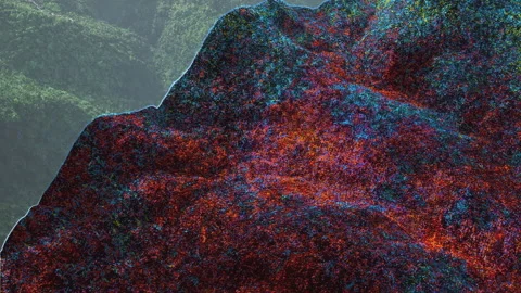 Visual demonstration of LiDAR technology sweeping over a heavy foliaged mountain Video stock 202906556