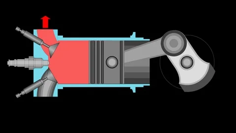 A visual demonstration of the operation of a four-speed internal combustion Stock Footage 126571811