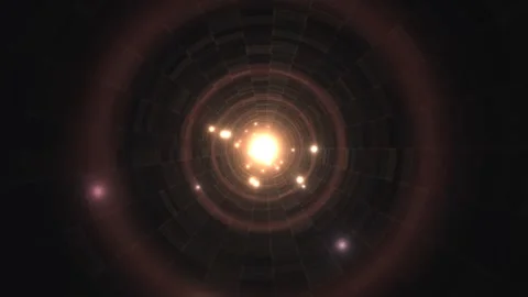 Visual depth with bright light in a circular tunnel Stock Footage 338323144