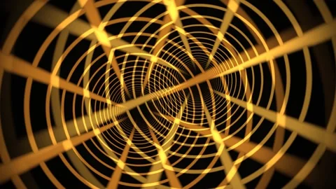 Visual effect of a 3D tunnel with golden lines on a black Stock Footage 340279356