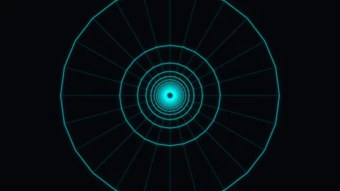 Visual effect of concentric circles with neon lines on dark background Stock Footage 337232490