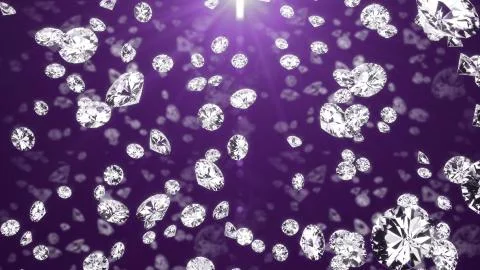 Visual effect. crystals glittering in rays of light fall on a purple background Illustrazione stock