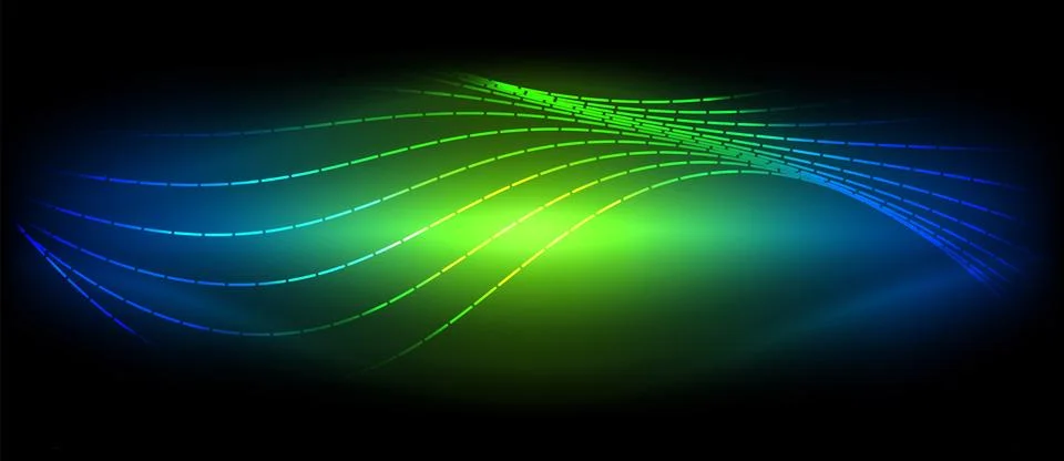 Visual effect lighting creates a blue and green wave on a dark backdrop Stock Illustration