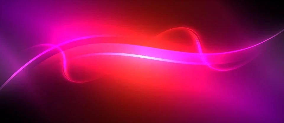 Visual effect lighting creates a glowing wave on a red purple background Stock Illustration