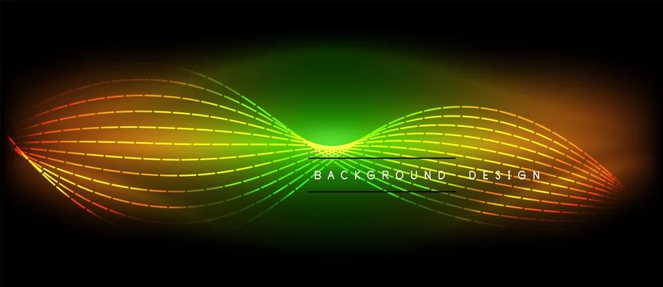 Visual effect lighting with green and orange glowing wave on dark background Illustrazione stock