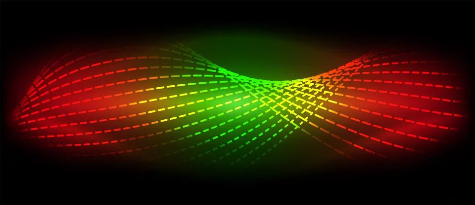 Visual effect lighting with green, red and yellow waves on black background 스톡 일러스트