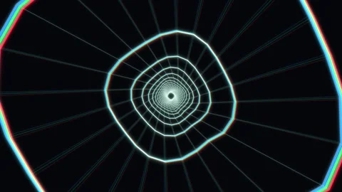 Visual effect of spiral lines in dark space with glowing elements Stock Footage 337233887