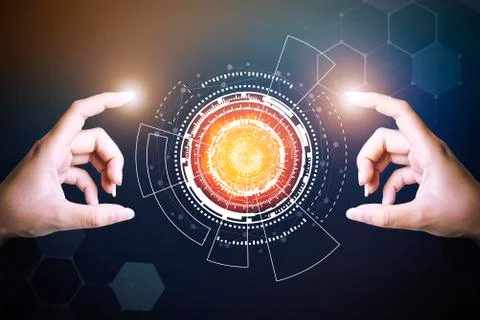 Visual effects technology touch screen interface. High technology concept. Stock Photos