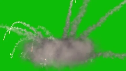 Visual effects, VFX, 3 ground explosions, with fire, debris, and smoke on Stock Footage 255610963