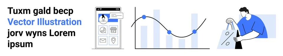 Visual Elements of Profile Loading, Data Analytics, and Online Shopping Stock Illustration