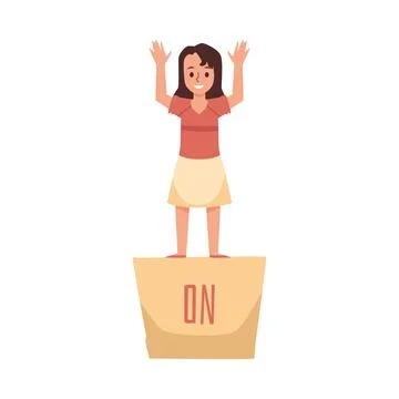 Visual explanation of On preposition flat vector illustration isolated. Stock Illustration