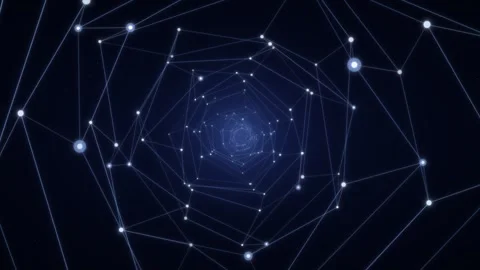 Visual exploration of a glowing digital network in dark space Stock Footage 336994395