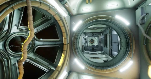 Visual exploration of the unique interior structure inside the ISS module Stock Footage 303767974