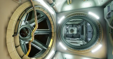 Visual exploration of the unique interior structure inside the ISS module 스톡 일러스트