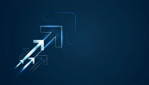 The visual features an up-facing red outline atop Blue arrows, signaling a .. Stock Illustration