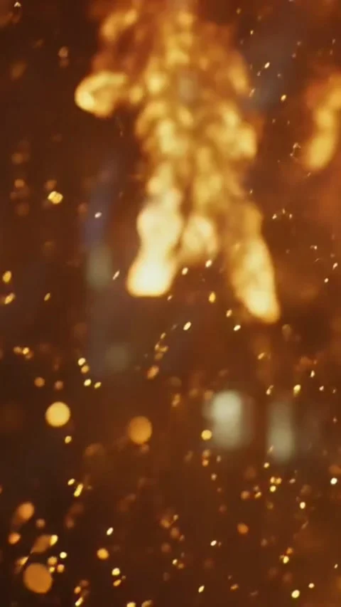 Visual featuring glowing golden sparks, fiery embers, Stock Footage 340318401