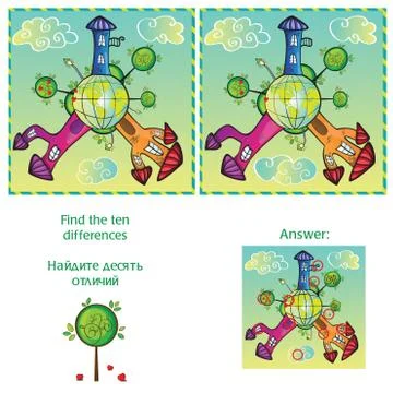 Visual game - find 10 differences - with answer Stock Illustration