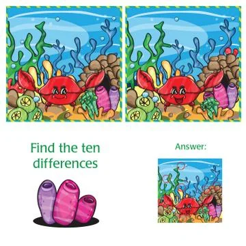 Visual Game find 10 differences with answer Stock Illustration