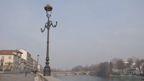 Visual of the Gran Madre di Dio in Turin. Tourists walking along the Po River. Stock Footage 124923960