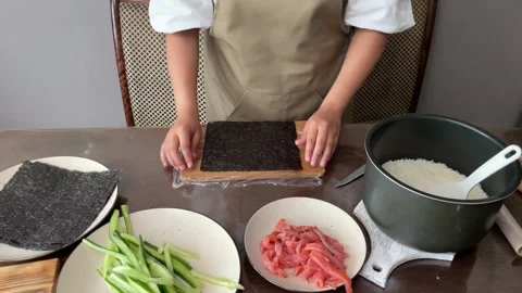Visual guide for each step in sushi-making process, making it easier for Stock Footage 280985051