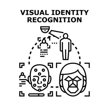 Visual identity recognition system scanning human faces Stock Illustration
