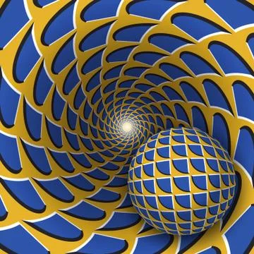 Visual illusion. A ball is moving on rotating mottled hole Stock Illustration