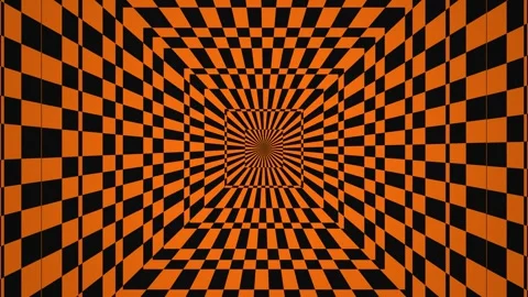Visual illusion with orange and black checkered pattern in Stock Footage 339372886