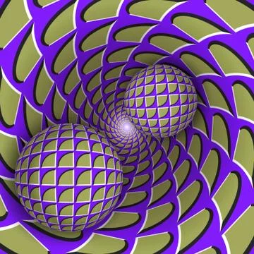 Visual illusion. Two balls are moving on rotating mottled hole Stock Illustration