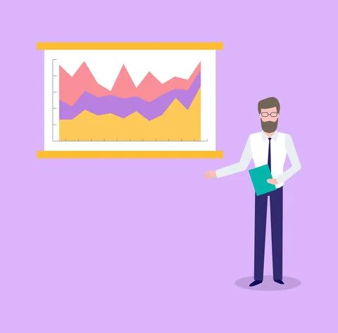 Visual Information Data on Whiteboard and Man Stock Illustration