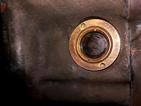 Visual Inspection of the Oil Level Check Window in Brass Ring on Vehicle En.. Stock Photos