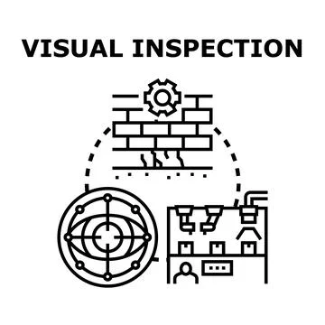 Visual inspection process examining building structure and manufacturing line Stock Illustration