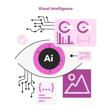 Visual intelligence. Ai, self-learning computing system processing Illustrazione stock