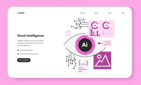 Visual intelligence web banner or landing page. Ai, self-learning 스톡 일러스트