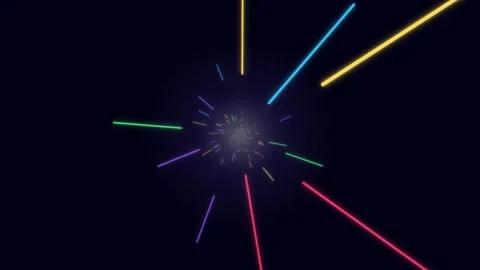 Visual journey through colorful light beams in dark space Stock Footage 337064267