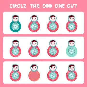 Visual logic puzzle Circle the odd one out. Kawaii colorful cupcake Russian d Stock Illustration