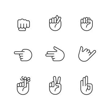 Visual messages by hands pixel perfect linear icons set 스톡 일러스트