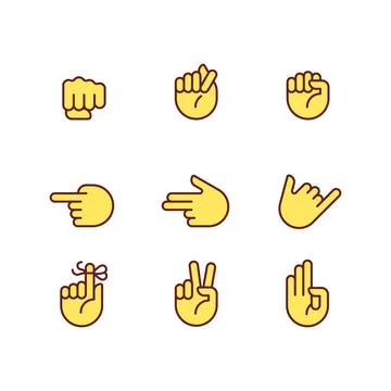Visual messages by hands pixel perfect RGB color icons set Stock Illustration