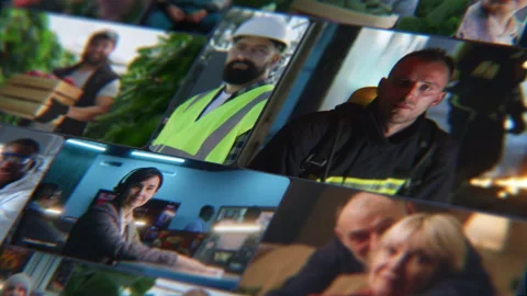 Visual Mosaic of Workers Across Multiple Fields Stock Footage 321138647