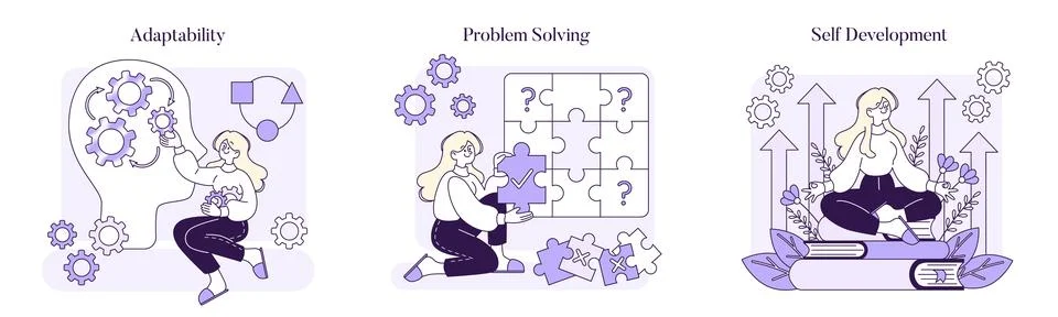 A visual narrative on adaptability in thought, puzzle-solving acuity, and the Stock Illustration