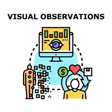 Visual observations analyzing customer data and user experience Stock Illustration