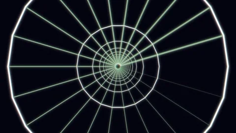 Visual pattern of a circular grid moving towards a central point Stock Footage 336994444