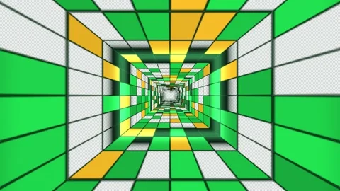 Visual pattern of green, yellow, and gray tiles in a tunnel Stock Footage 340334995