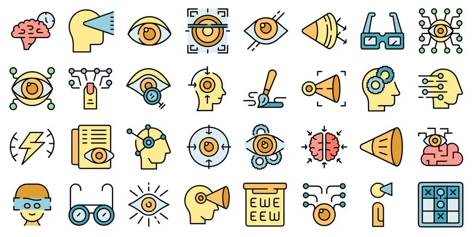 Visual perception icons set line color vector 스톡 일러스트